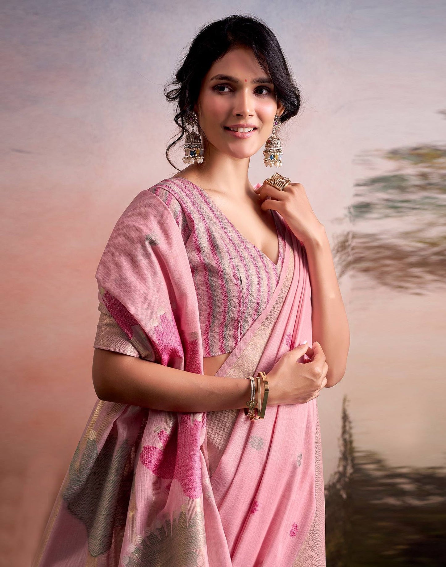 Pure Linen Silk Saree with Weaving Work in 5 colours