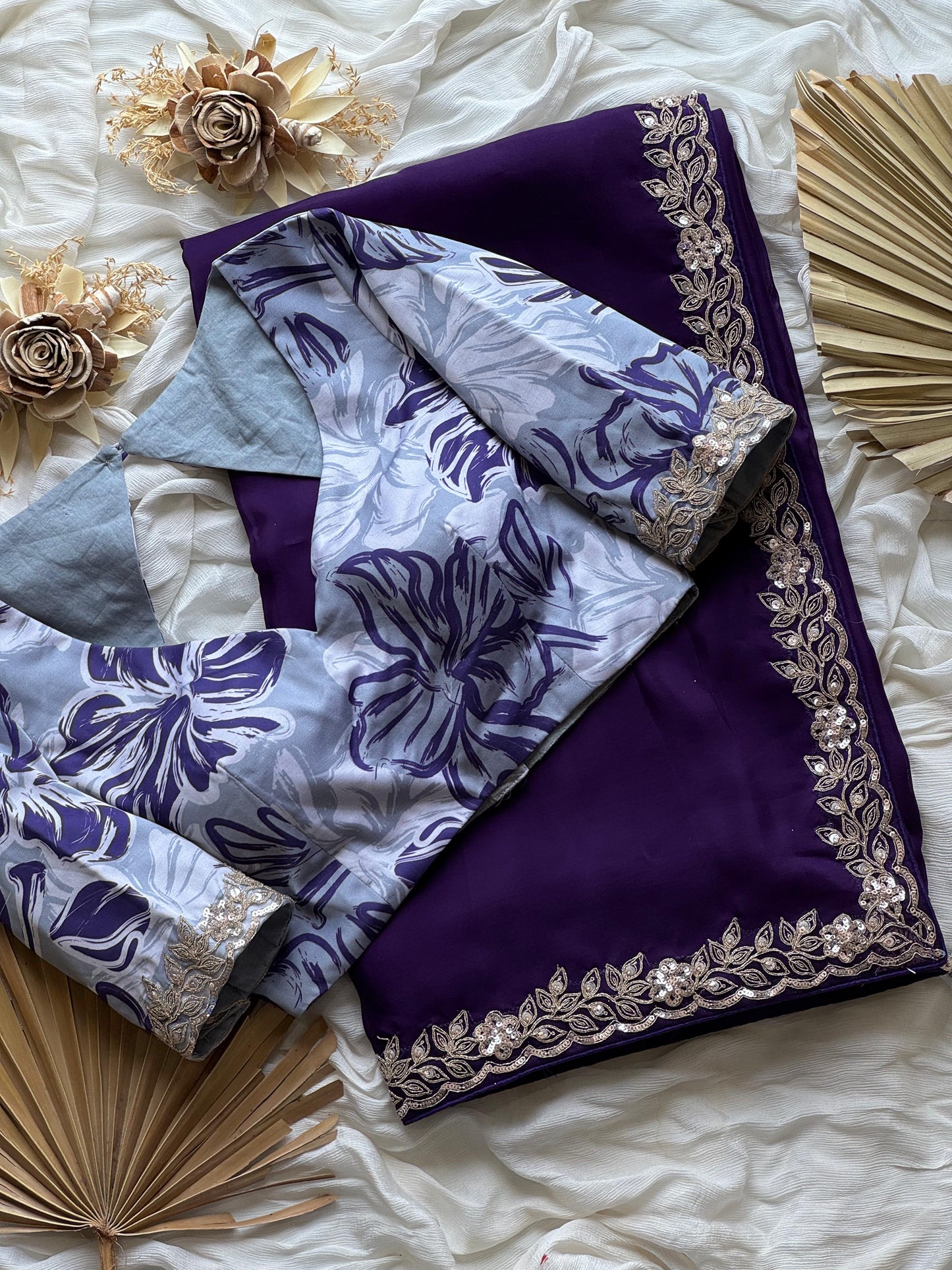 Purple Organza Tissue Silk Designer Saree (Unstitched blouse)