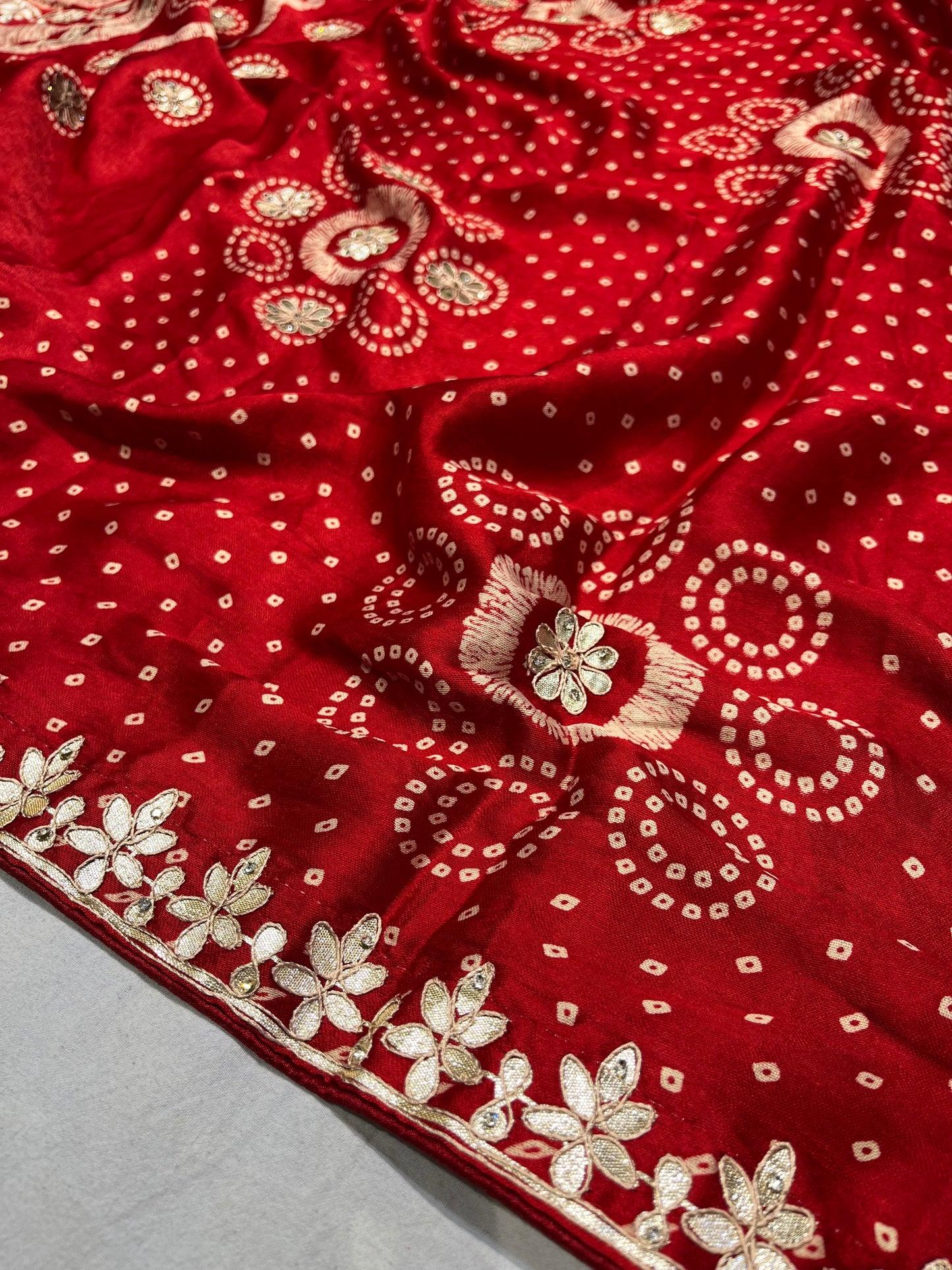 Pure Red Jaipuri Gotta Bandhej Saree