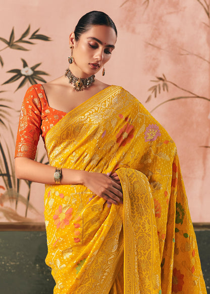 Charming Yellow Pure Khaddi Georgette Saree