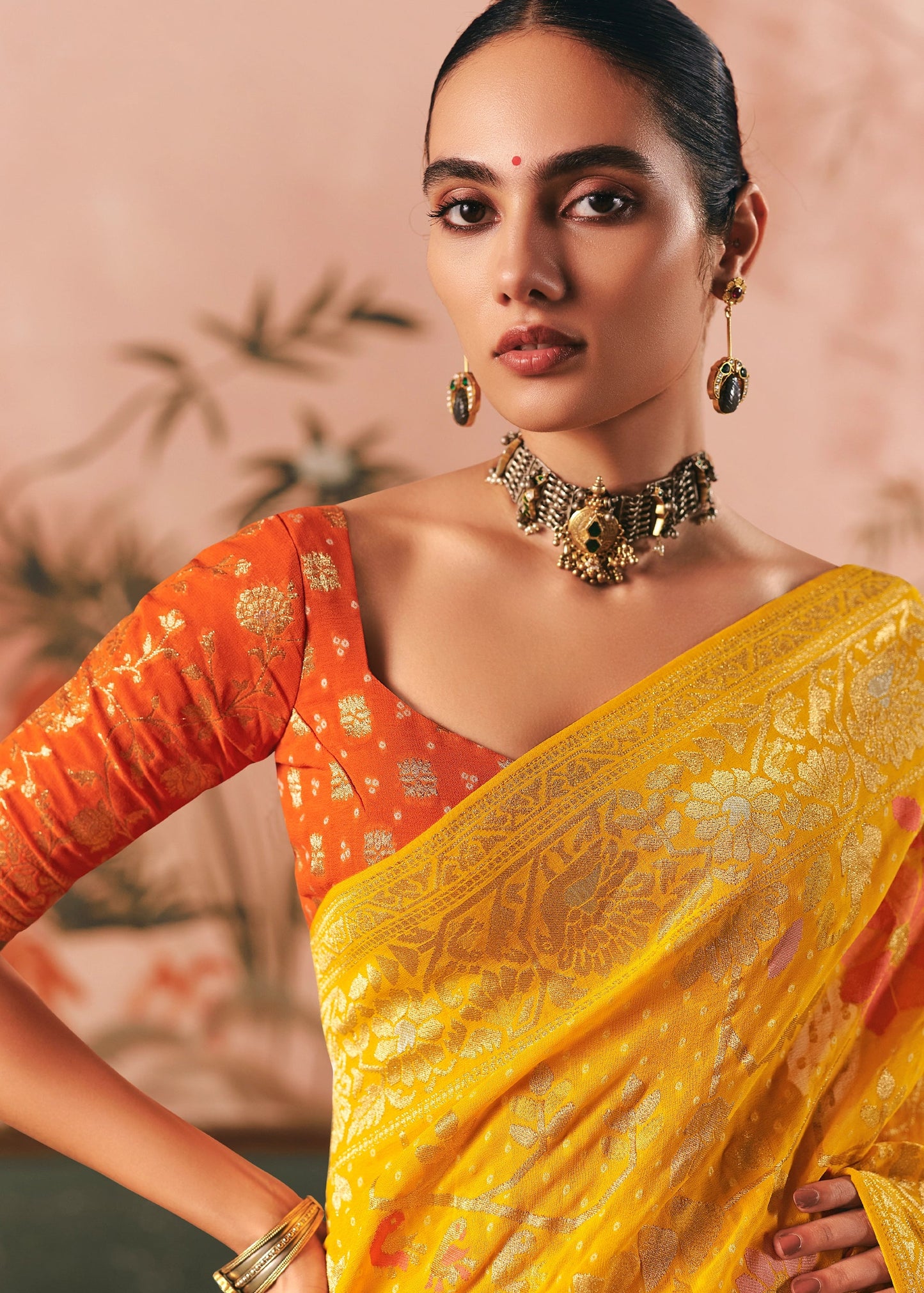 Charming Yellow Pure Khaddi Georgette Saree