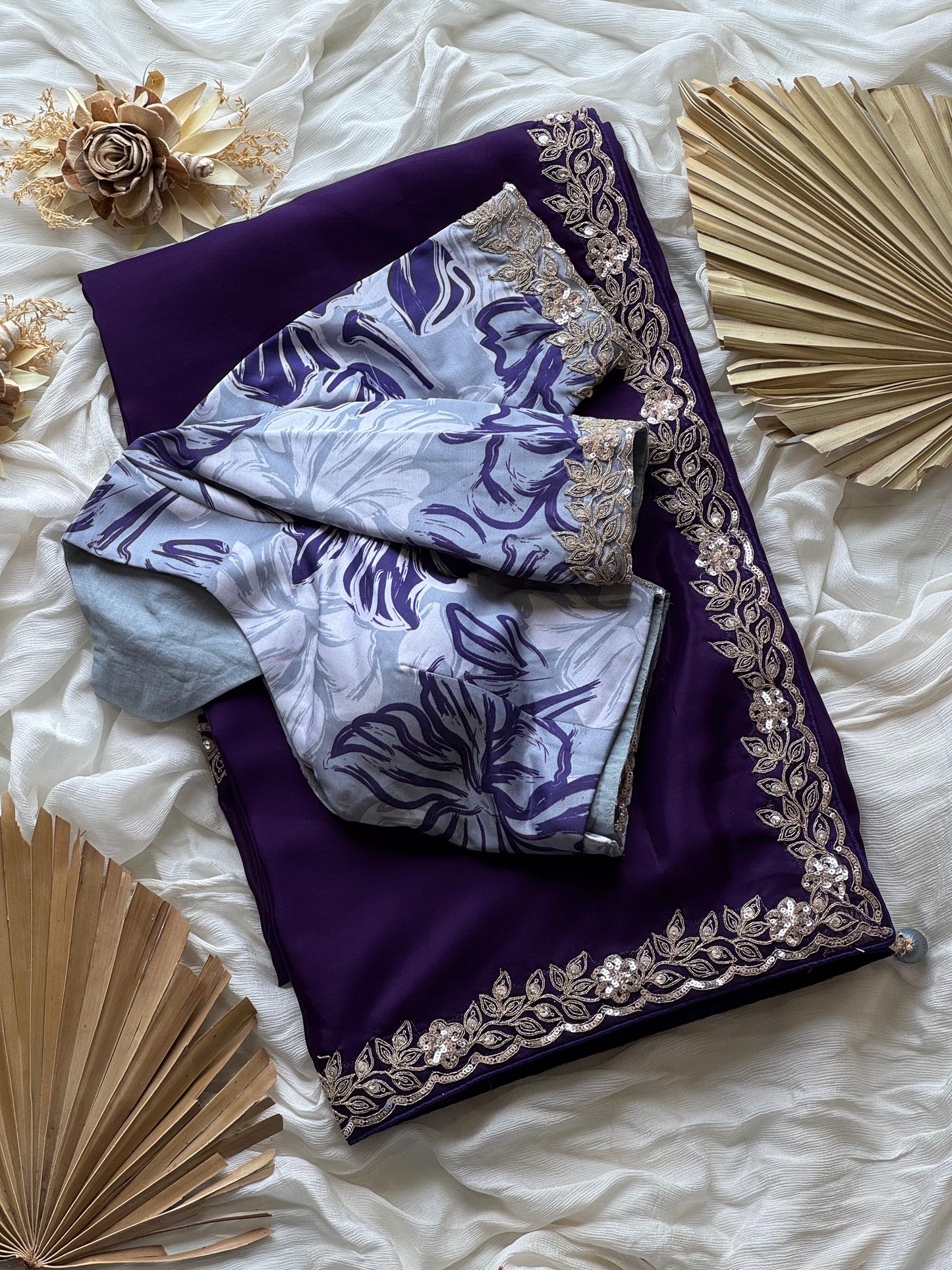 Purple Organza Tissue Silk Designer Saree (Unstitched blouse)