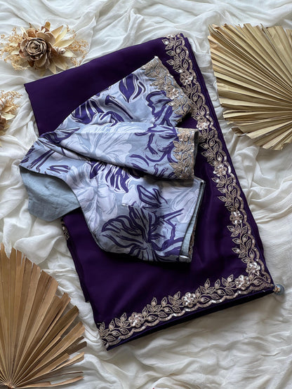 Purple Organza Tissue Silk Designer Saree (Unstitched blouse)