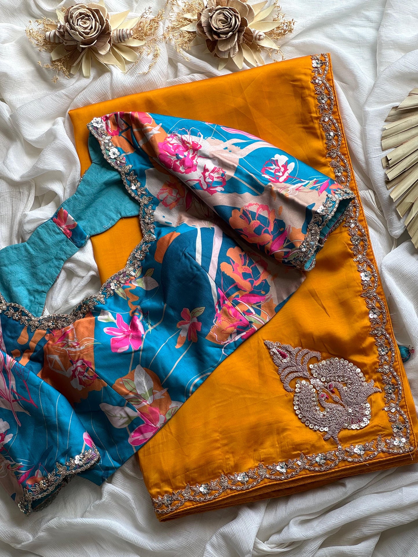 Mustard Yellow Tissue Organza Silk Designer Saree