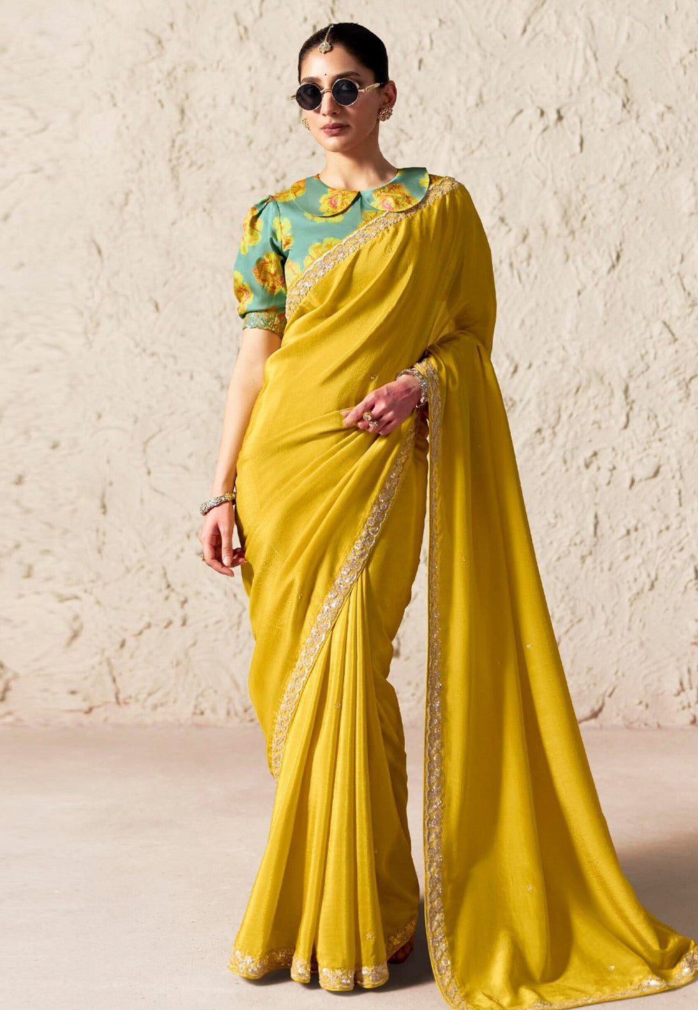 Lemon Yellow Soft Tissue Silk Designer Saree
