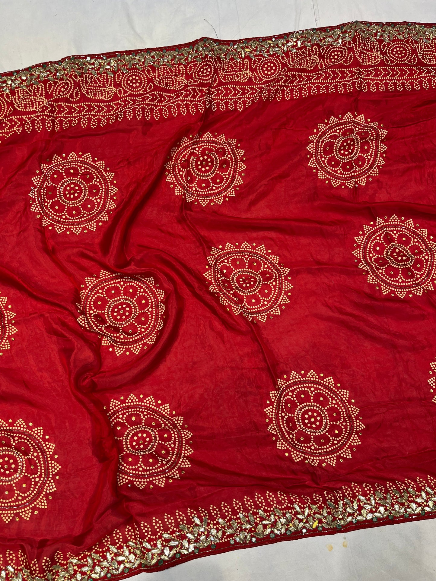 Pure Red Jaipuri Gotta Bandhej Saree