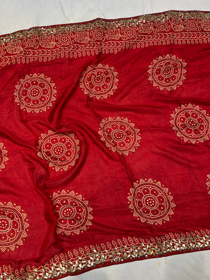 Pure Red Jaipuri Gotta Bandhej Saree