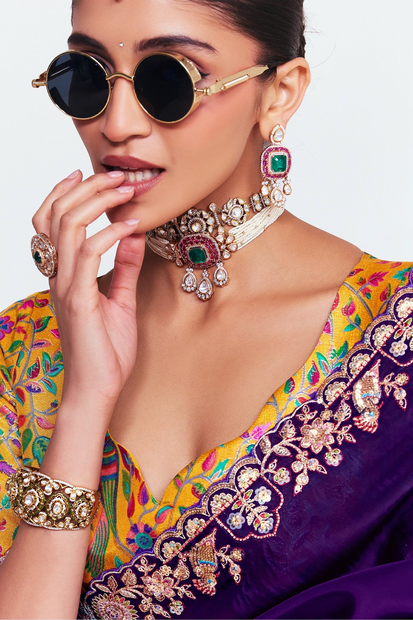 Purple Tissue Organza Silk Partywear Saree