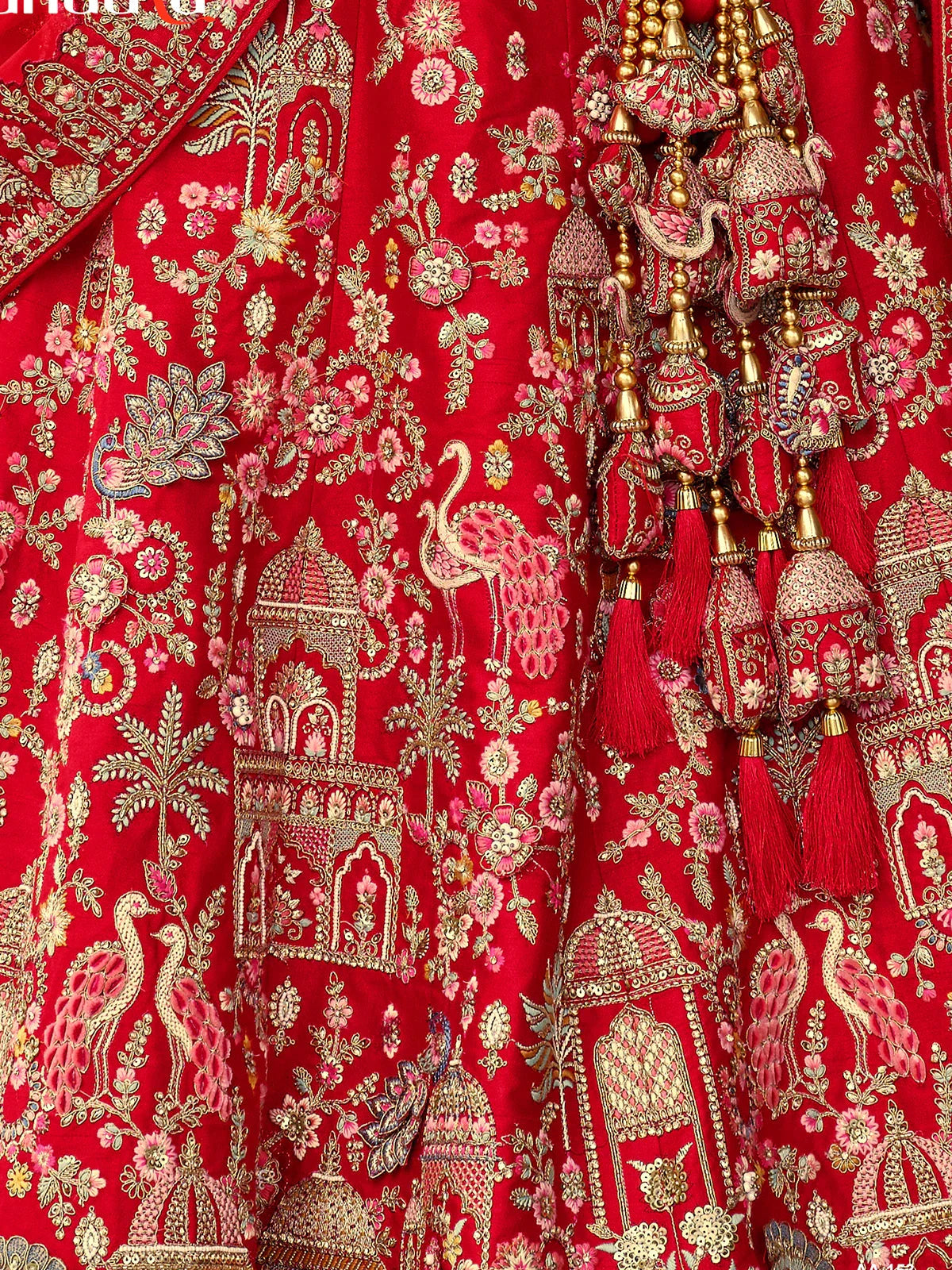 Red Raw Silk Bridal Wedding Lehenga Set With Heavy Net Dupatta