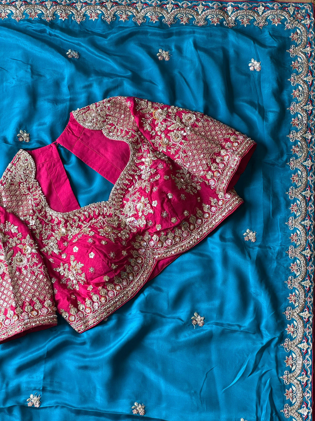 Aqua Blue Soft Silk Saree with Designer Readymade Blouse