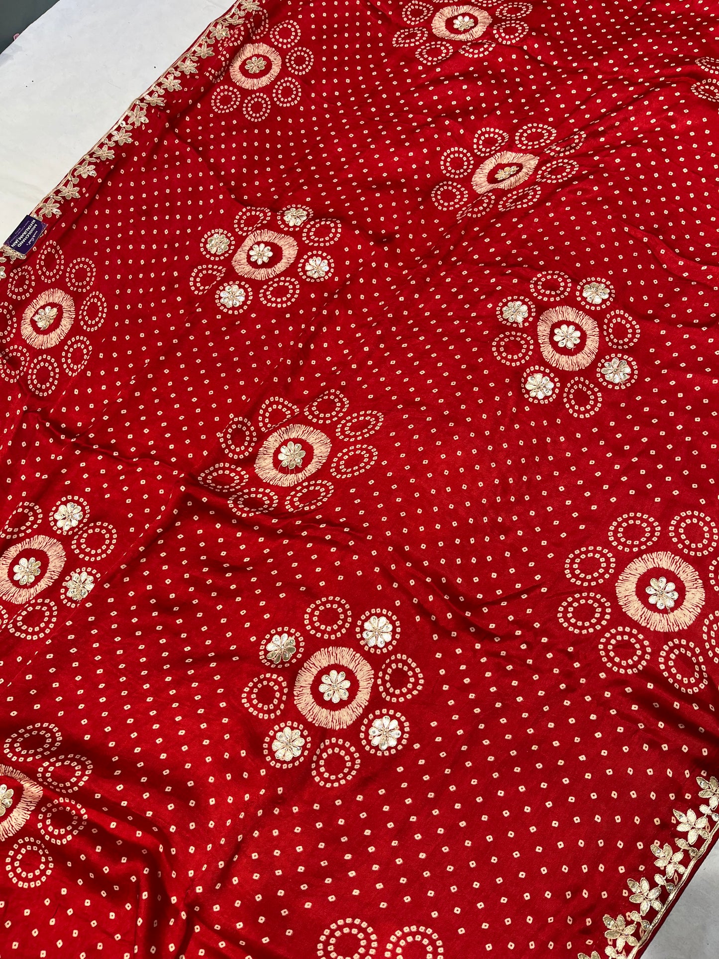 Pure Red Jaipuri Gotta Bandhej Saree