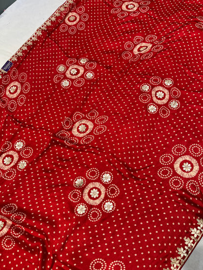 Pure Red Jaipuri Gotta Bandhej Saree
