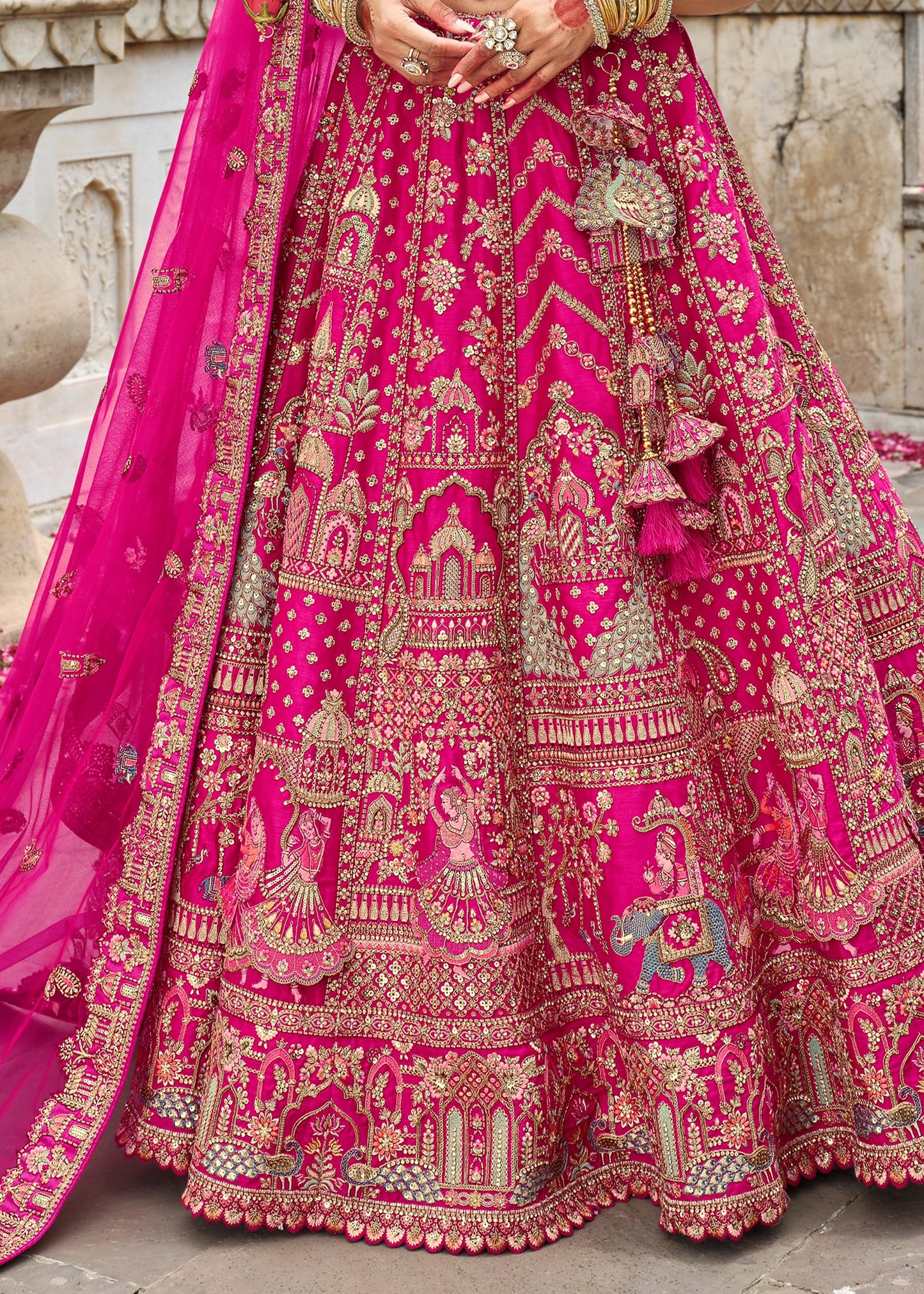 Pink Silk Bridal Lehenga with Resham And Sequins Work