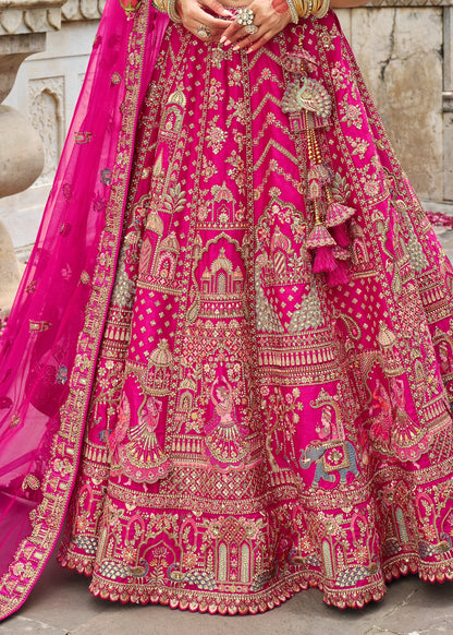 Pink Silk Bridal Lehenga with Resham And Sequins Work