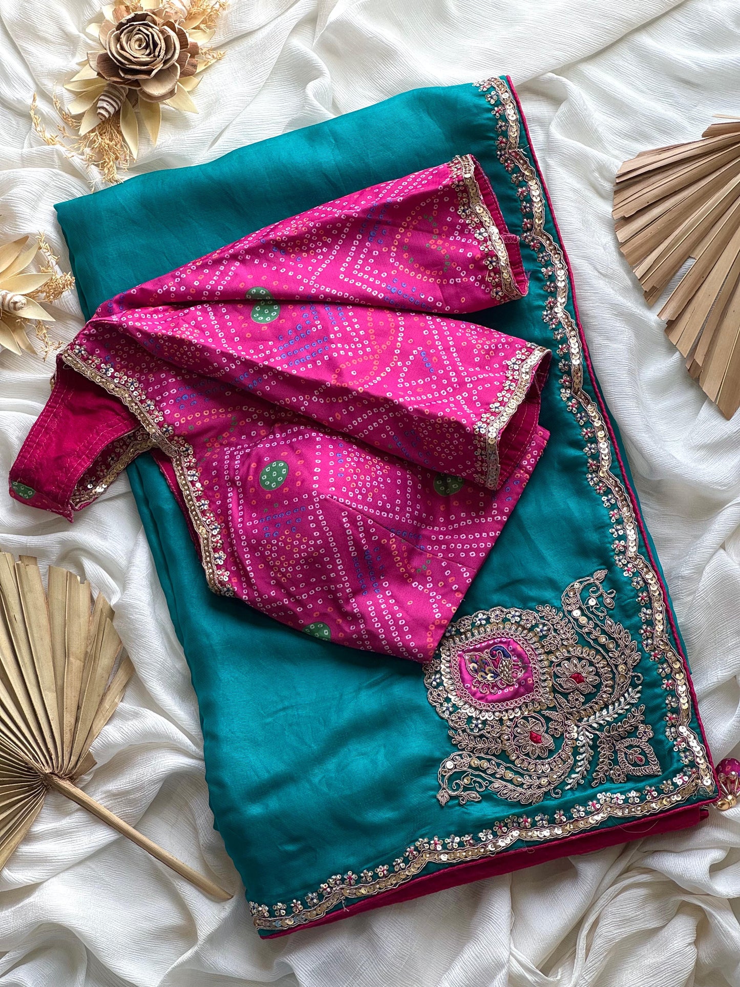 Teal Green Soft Tissue Silk Designer Saree