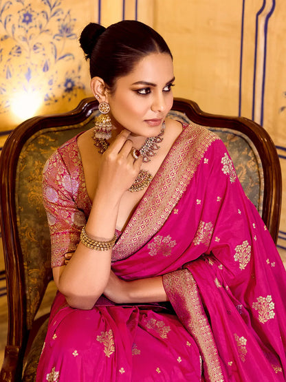 Rose Rani Pink Crepe Silk Soft Saree