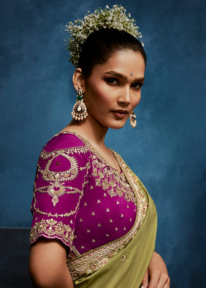Sage Green Soft Tissue Silk Designer Saree with Readymade Blouse
