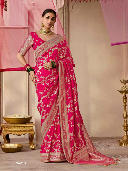 Rani Shringar Pure Dola Silk Floral Weaving Saree