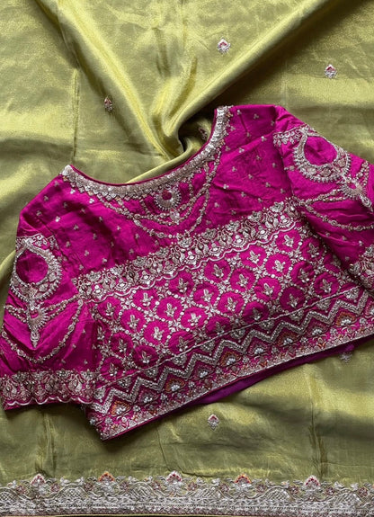 Sage Green Soft Tissue Silk Designer Saree with Readymade Blouse