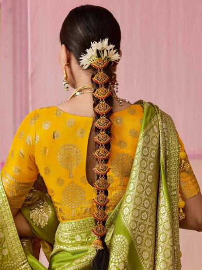 Mehendi Green Pure Dola Silk Weaving Saree