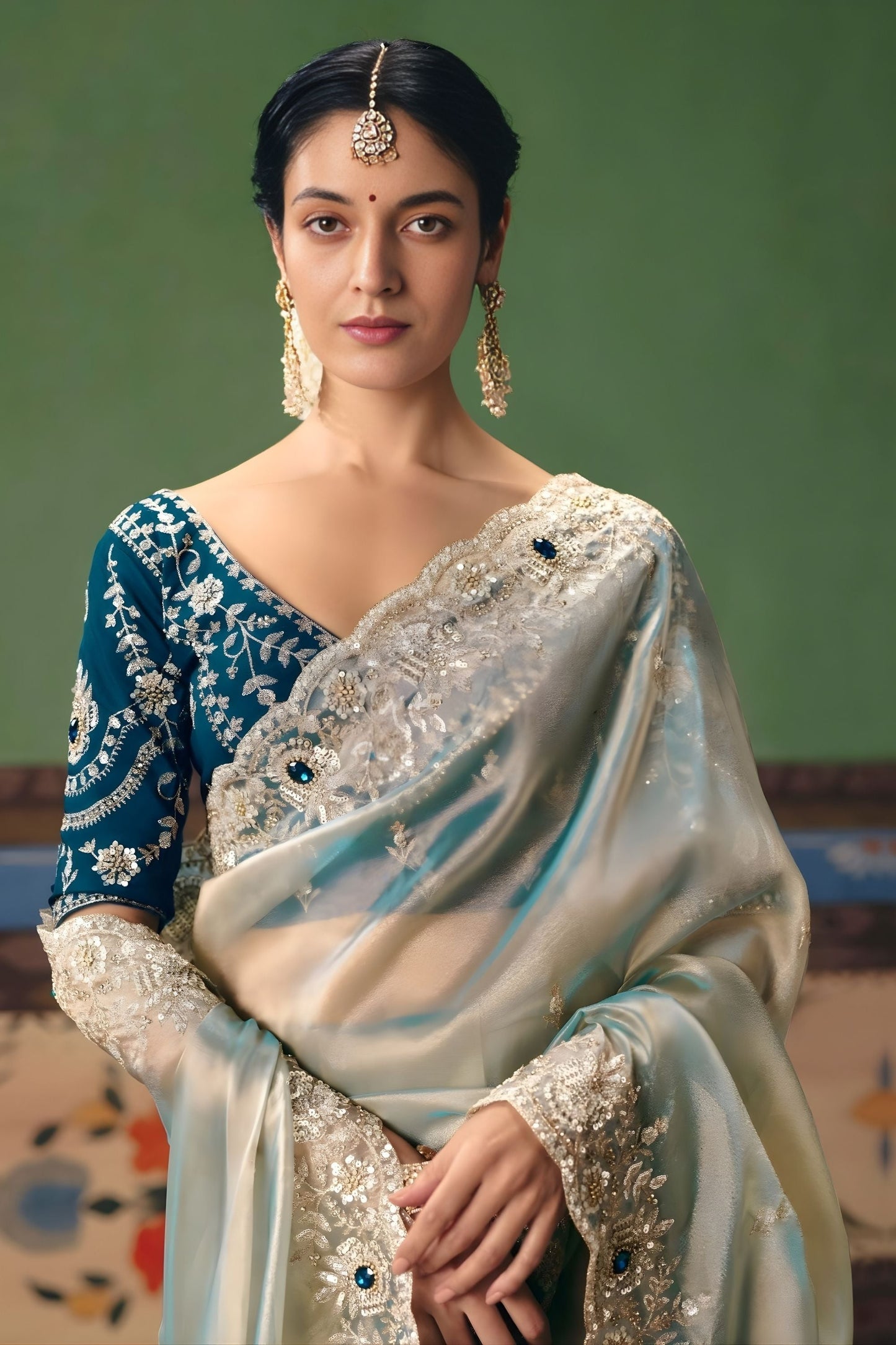 Ice Blue Soft Organza Silk Saree with Designer Blouse