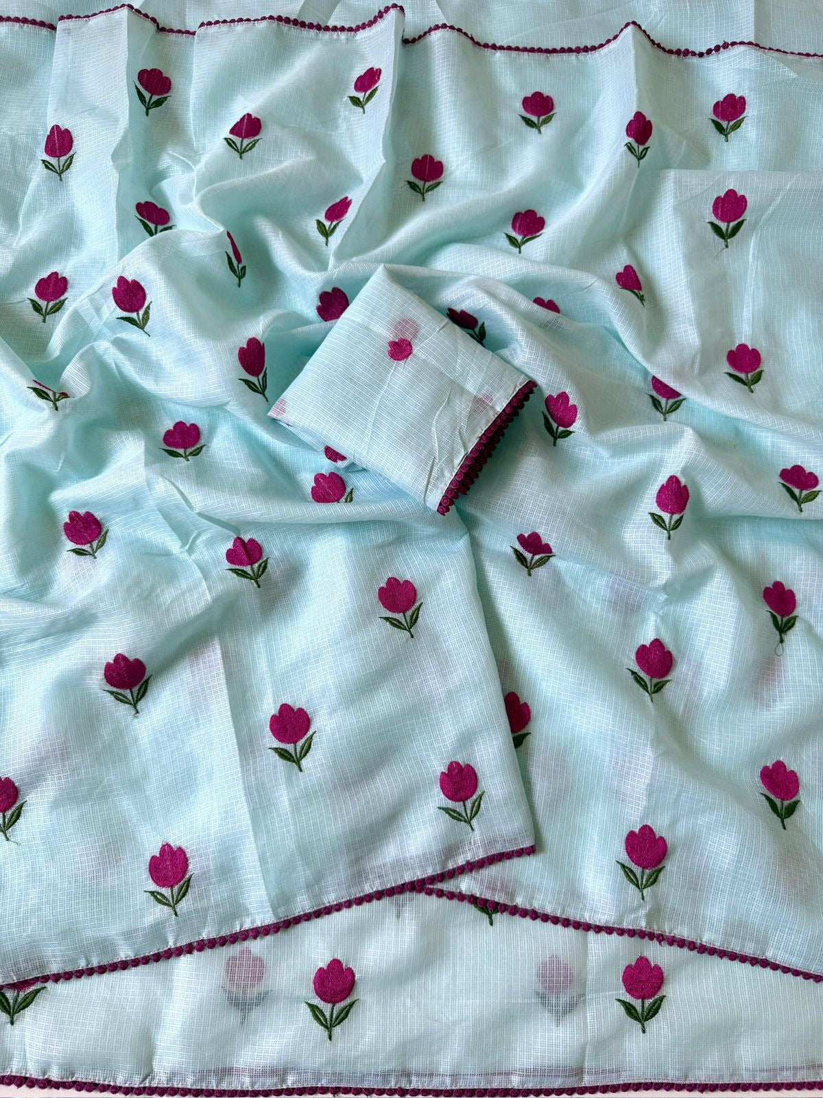 Kota Doriya Saree with Multi Threadwork with Unstitch Blouse