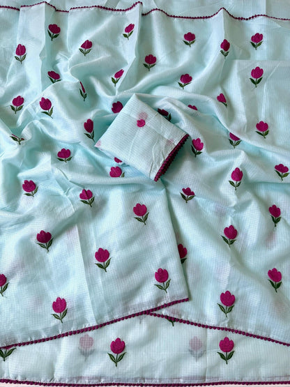 Kota Doriya Saree with Multi Threadwork with Unstitch Blouse