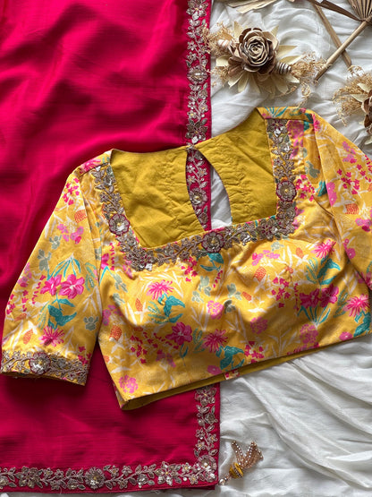 Floral Magenta Tissue Organza Designer Saree