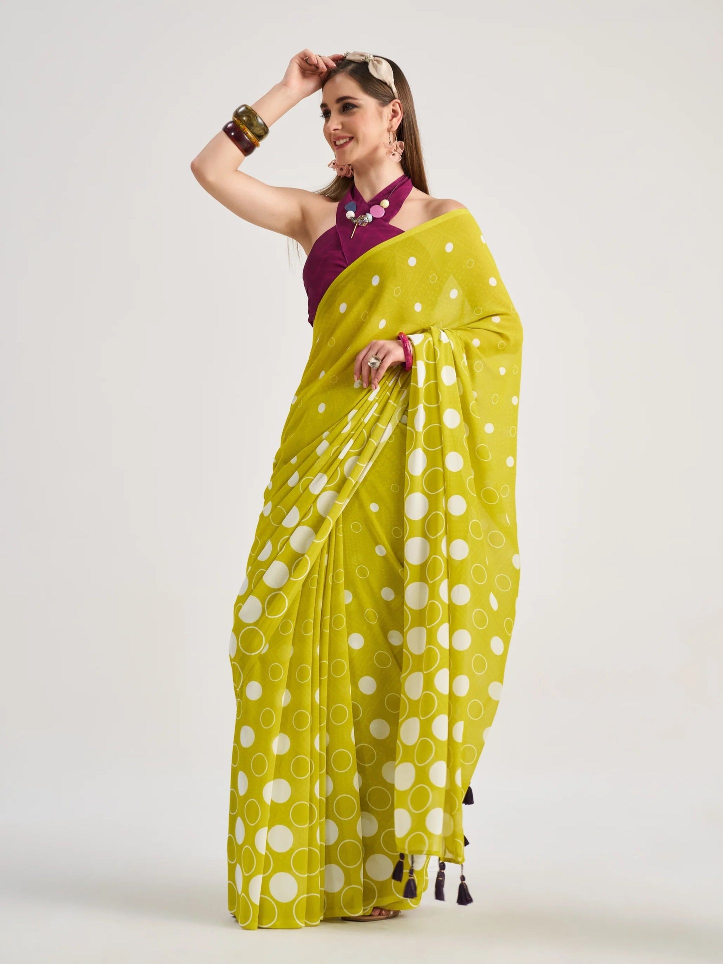 Lemon Yellow Georgette Digital Printed Saree