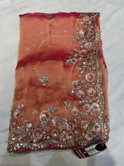 Pink Soft Tissue Silk Heavy Designer Saree