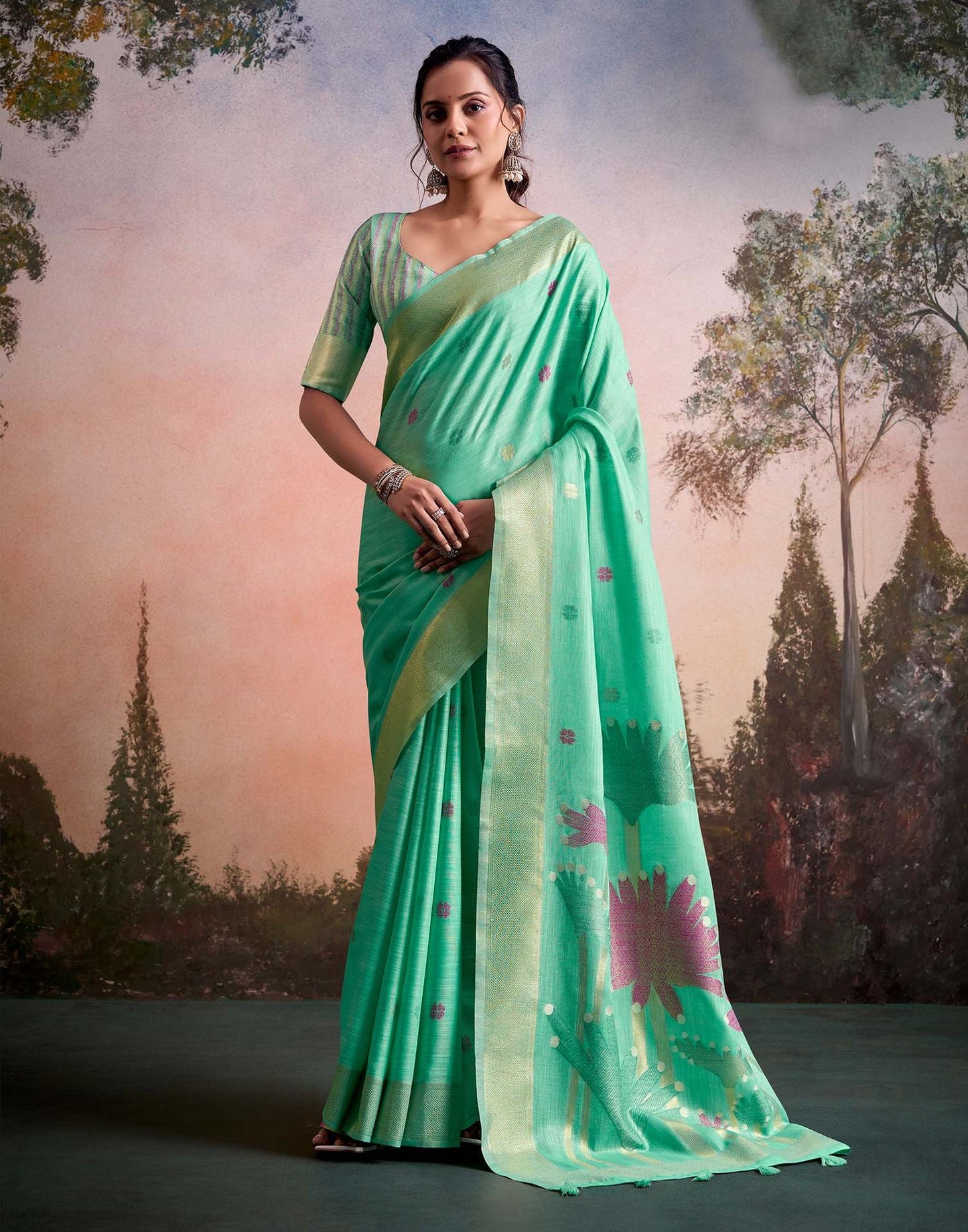 Pure Linen Silk Saree with Weaving Work in 5 colours