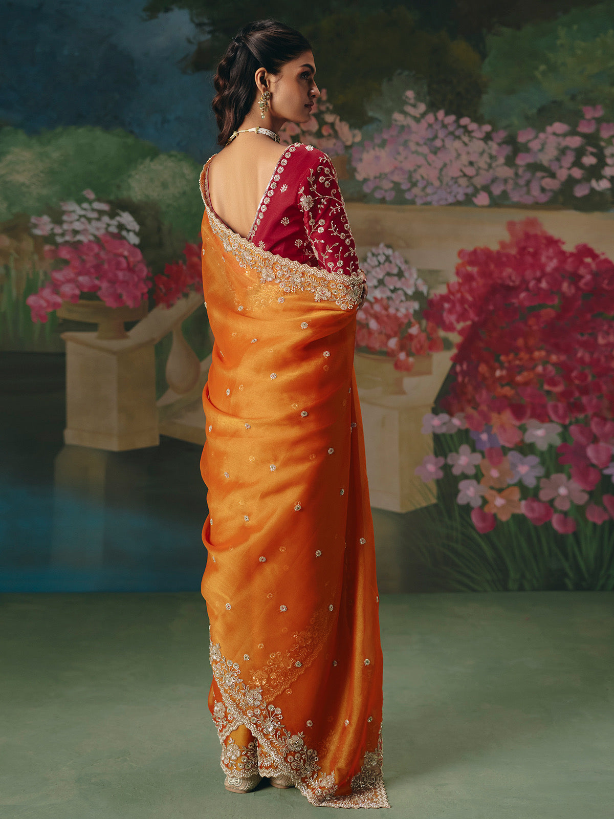 Rust Orange Soft Tissue Silk Heavy Blouse Designer Saree