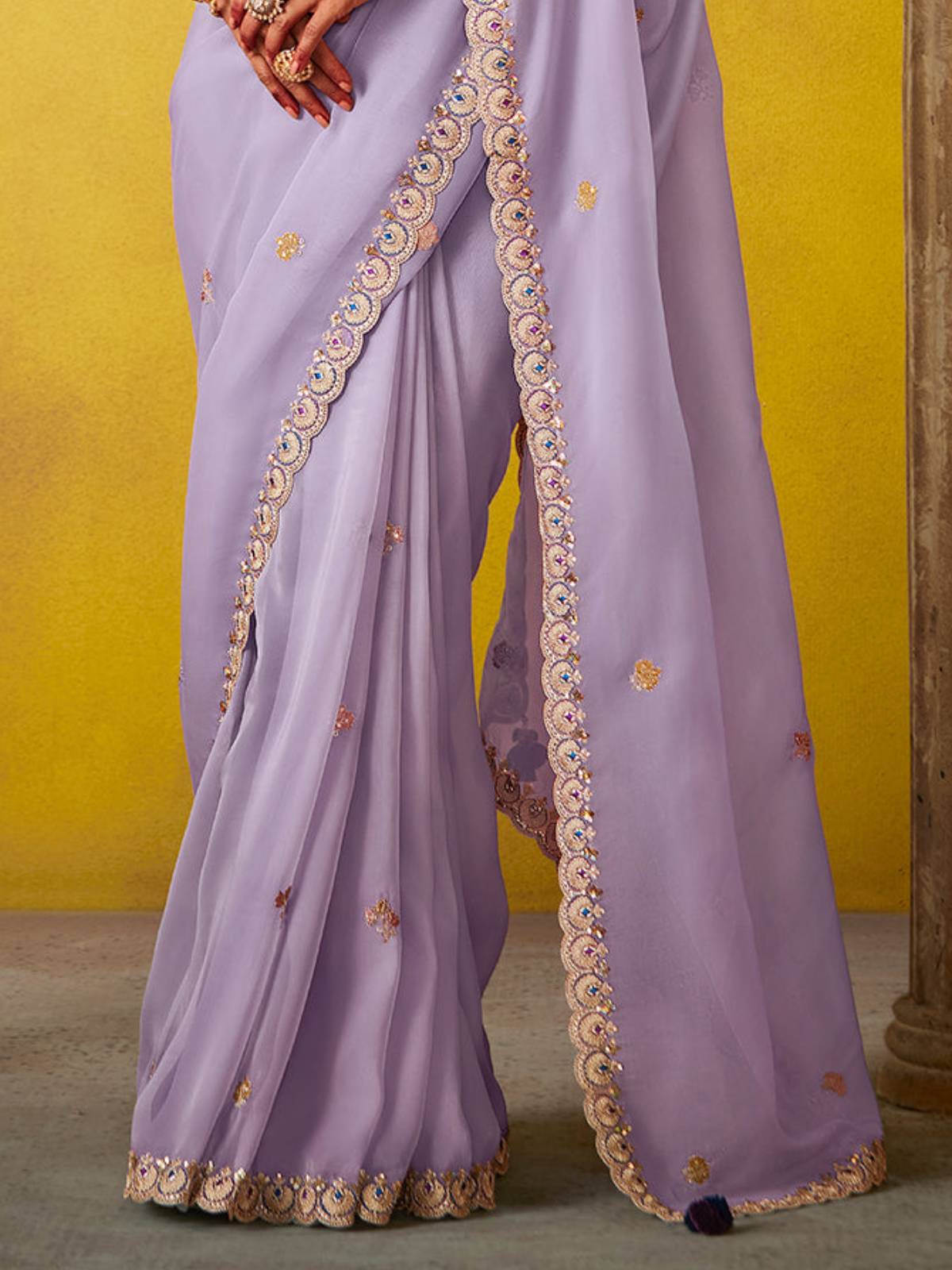 Light Purple Glass Tissue Designer Saree