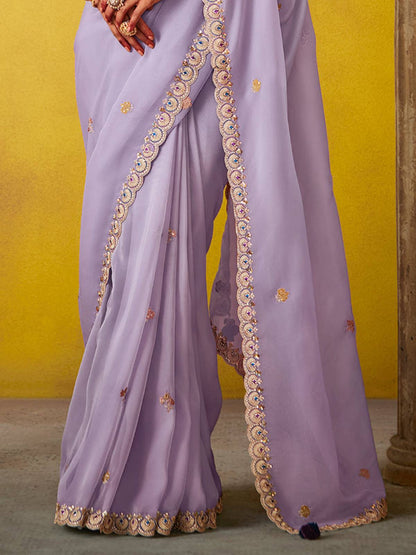 Light Purple Glass Tissue Designer Saree
