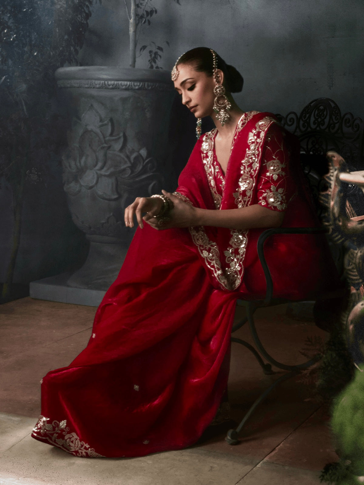 Blood Red Soft Tissue Silk Heavy border Designer Saree