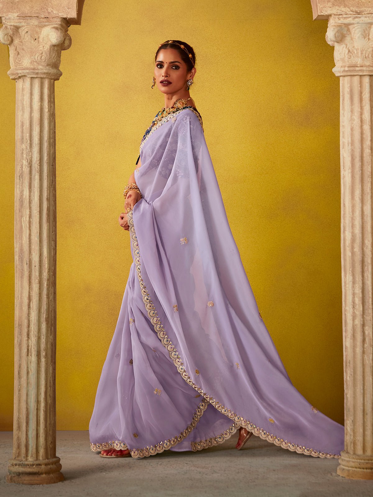 Light Purple Glass Tissue Designer Saree