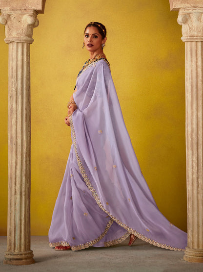 Light Purple Glass Tissue Designer Saree