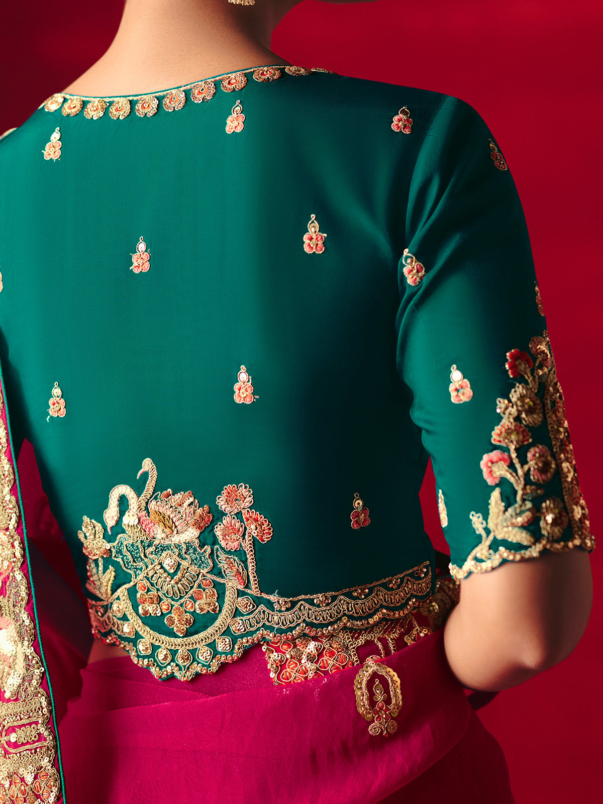 Magenta Pink Tissue Silk Designer Saree