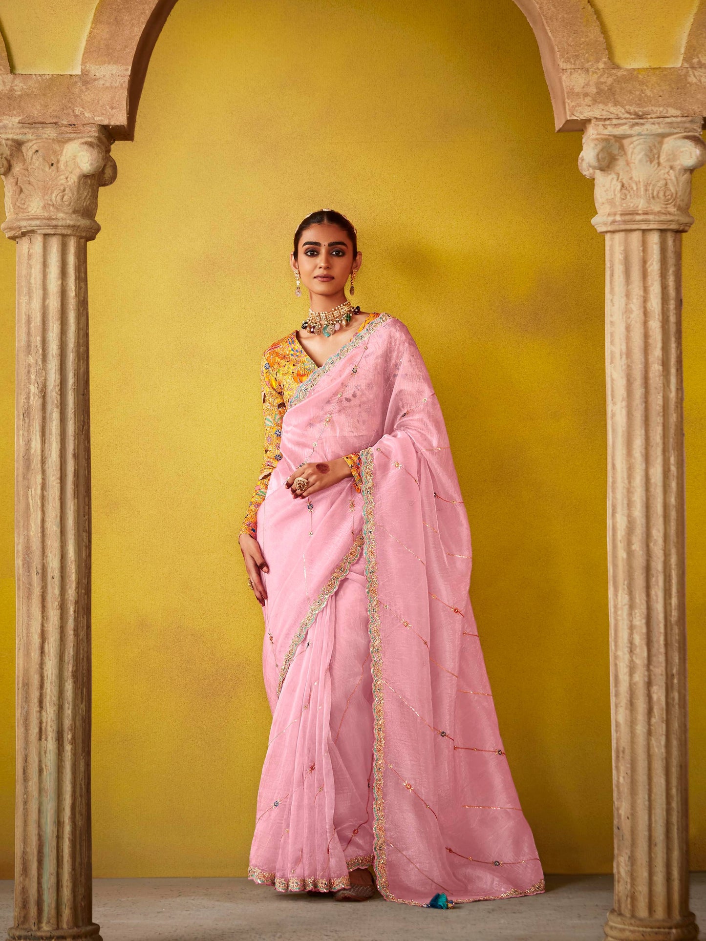 Baby Pink Soft Tissue Silk Designer Saree