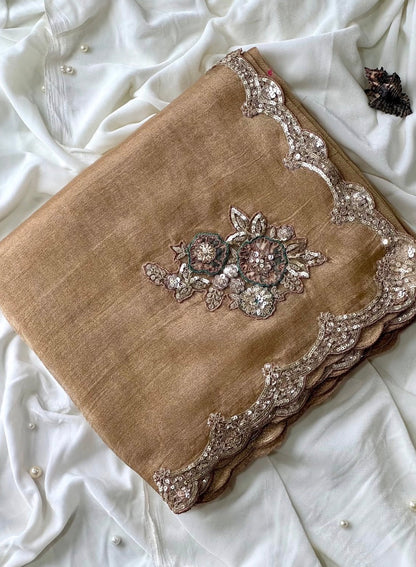 Sand Beige Organza Tissue Silk Designer Saree