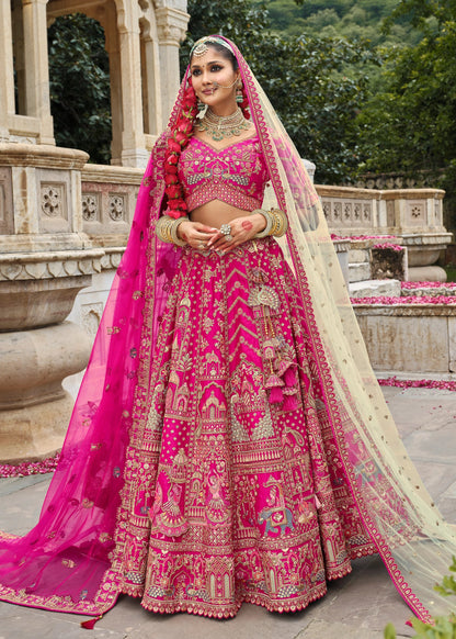 Pink Silk Bridal Lehenga with Resham And Sequins Work