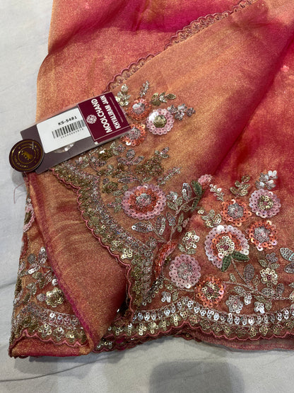 Pink Soft Tissue Silk Heavy Designer Saree