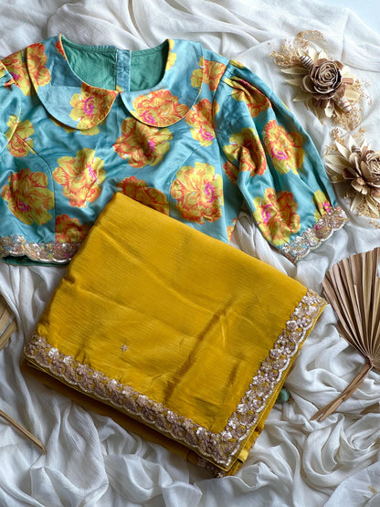 Lemon Yellow Soft Tissue Silk Designer Saree