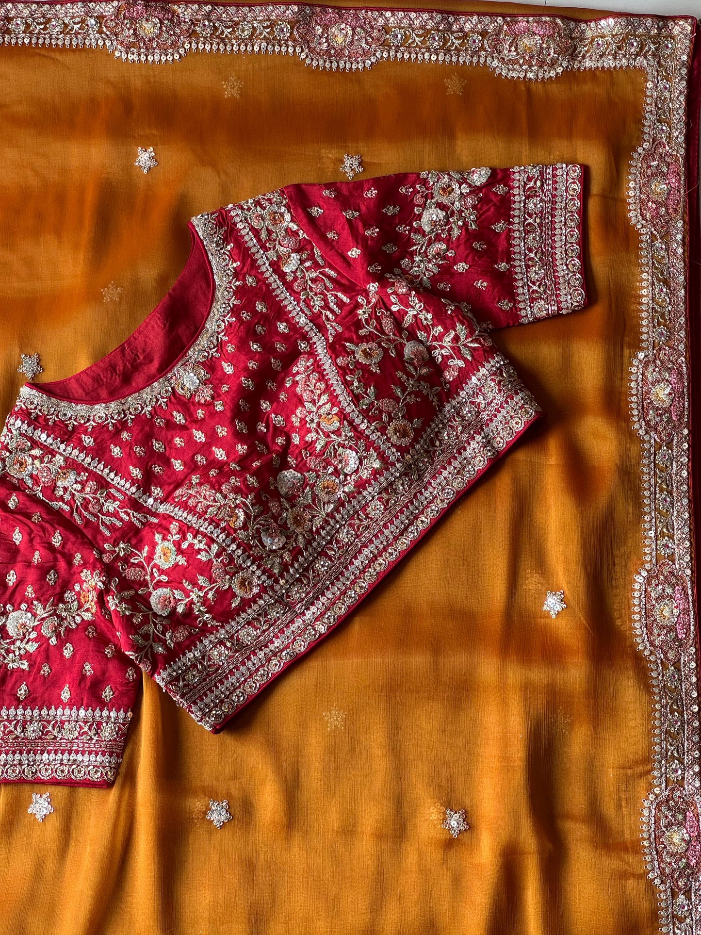Mustard Yellow Tissue Silk Saree with Designer Readymade Blouse