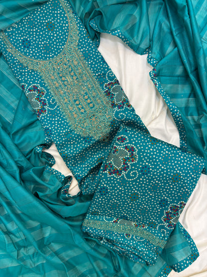 Zari Work with Chunri Print Unstitch Suit Set