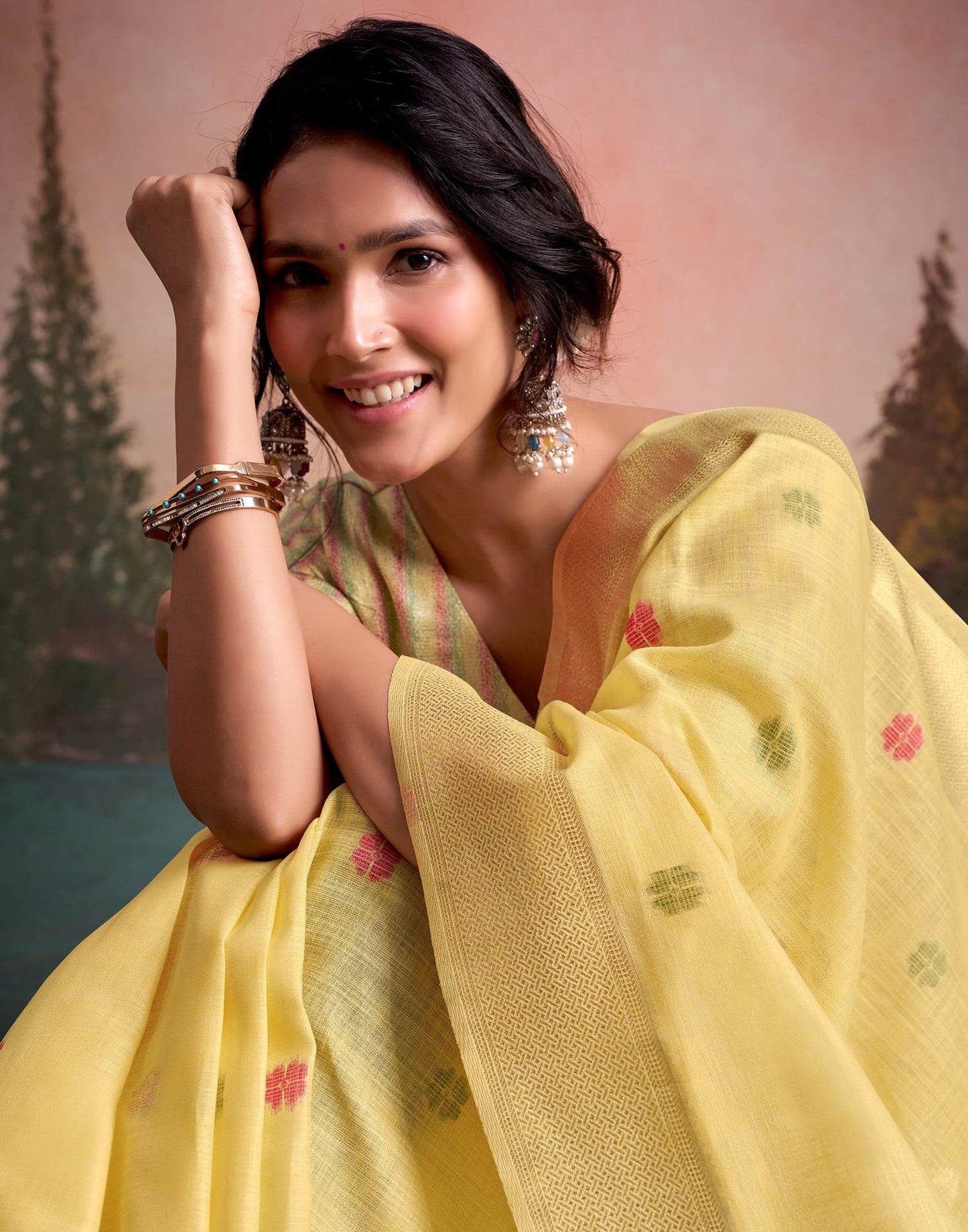 Pure Linen Silk Saree with Weaving Work in 5 colours
