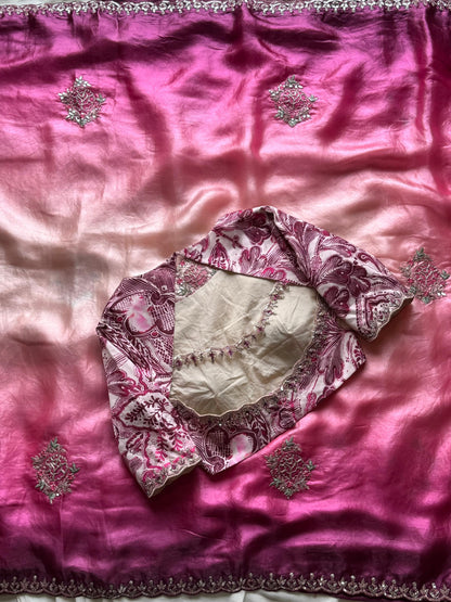 Pink & Cream Hue Soft Tissue Silk Designer Saree