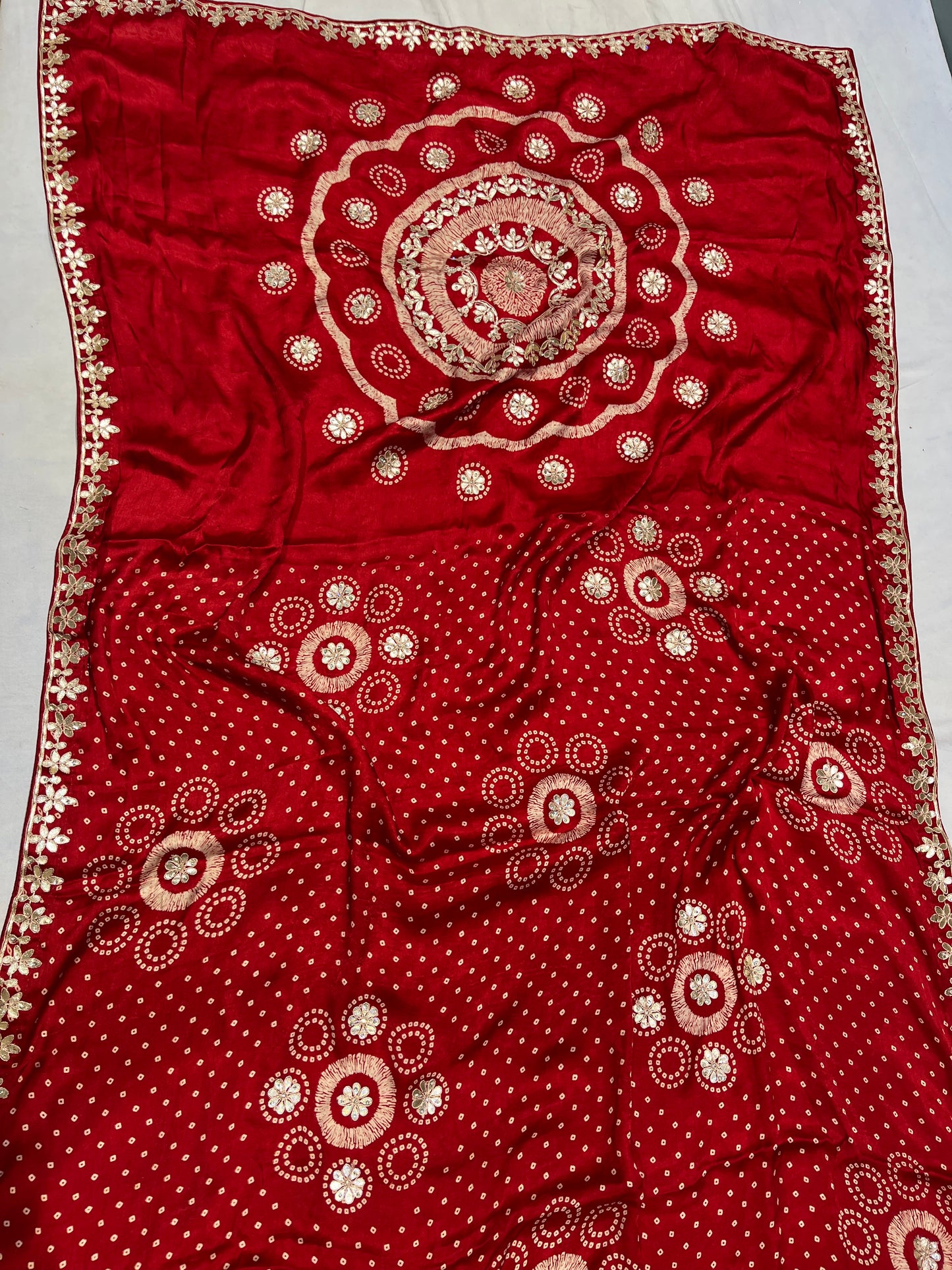 Pure Red Jaipuri Gotta Bandhej Saree