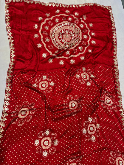 Pure Red Jaipuri Gotta Bandhej Saree
