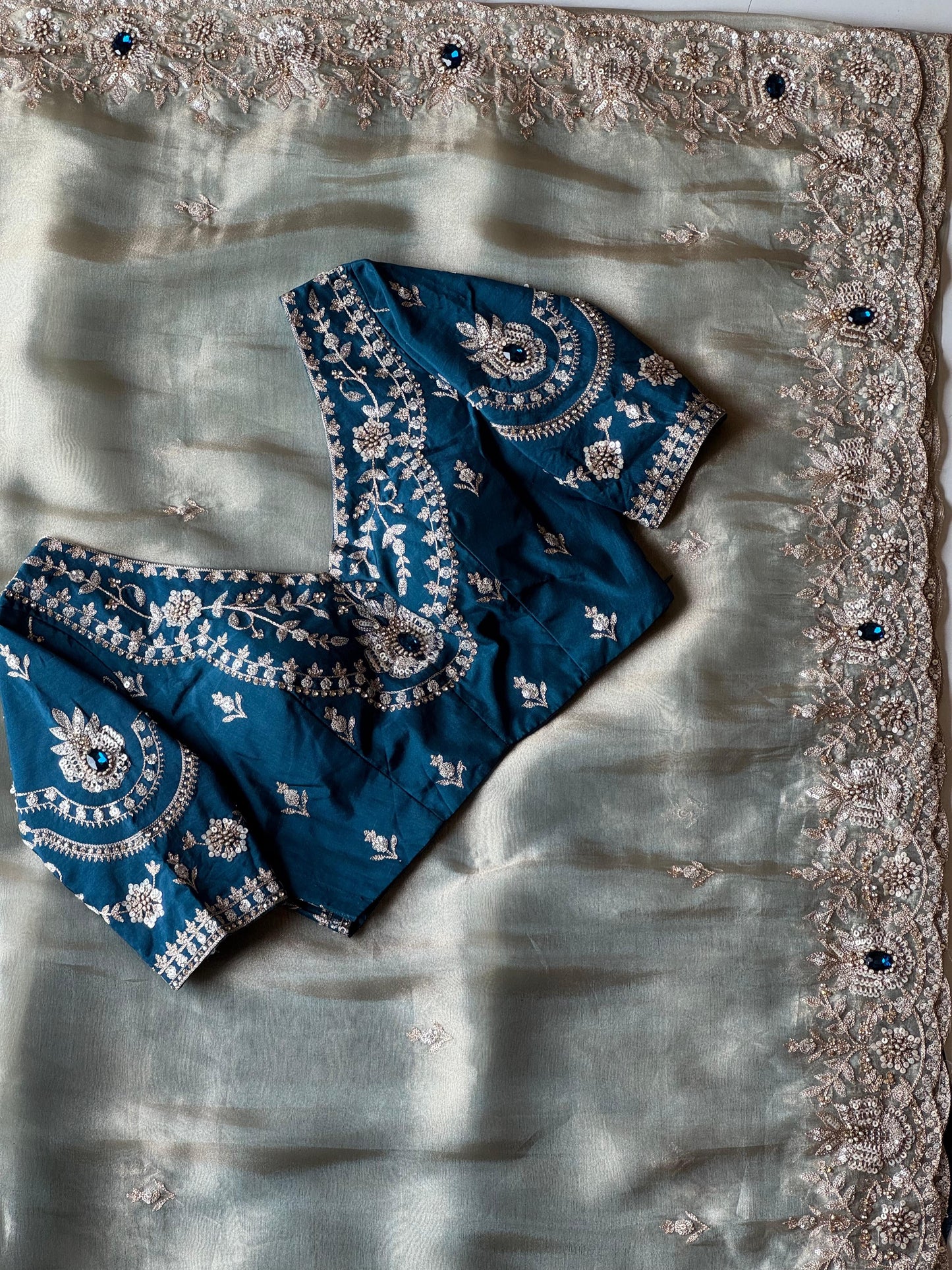 Ice Blue Soft Organza Silk Saree with Designer Blouse